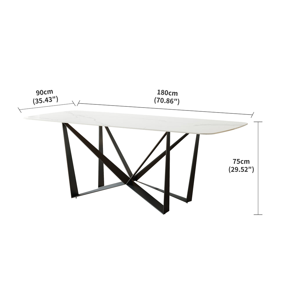 English Elm Carbon Steel Rectangular Dining Table with Stone Top for Contemporary Interiors W1002S00006