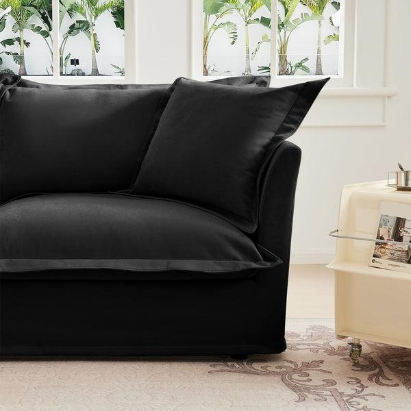 English Elm Streamlined Velvet Modular L-shape Sectional Sofa with Cloud Foam and French Piping Black W3041S00117