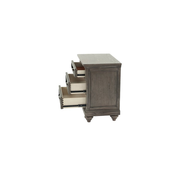 English Elm Contemporary Antique Gray Oak Nightstand with Spacious Drawers, Sturdy Modern Bedside Storage 29"H B011P210120