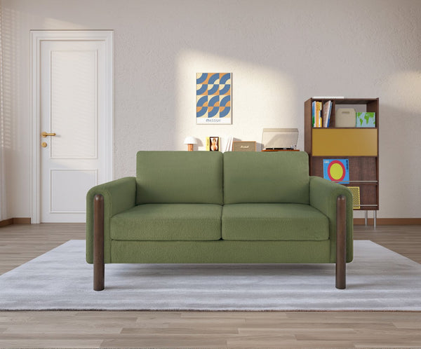 English Elm Comfy Mid-century Modern Loveseat with Walnut Legs Teddy Fabric 2-seat Small Space Sofa Green W2308P463602