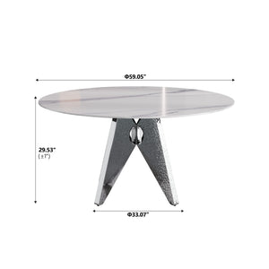 English Elm 59.05" Round Marble Dining Table With Silver Base – Modern Artificial Marble For 6-8 Guests, Chic Design W1535S00394