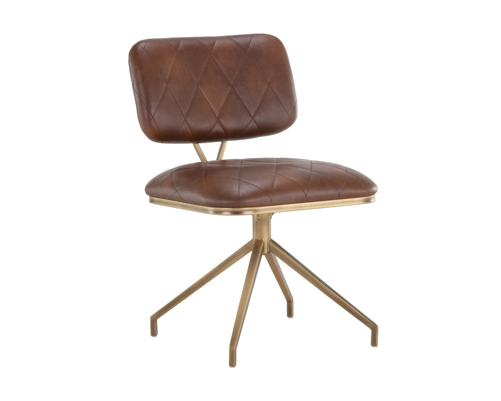 Sunpan VIRTU Swivel Dining Chair - Compact Bravo Cognac with Diamond-Tufted Upholstery & Rustic Frame 105105