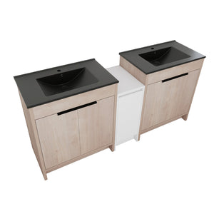 English Elm 72 Inch Freestanding Bathroom Vanity Set With Black Ceramic Sinks, Soft-Close Doors & Storage Solutions W999S00319