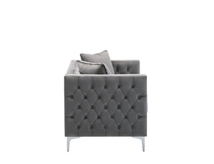 English Elm Noir Gray Velvet Loveseat with Button Tufting Nailhead Trim and Chrome Legs B2749S00134