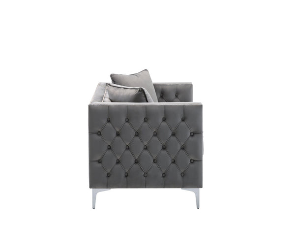 English Elm Noir Gray Velvet Loveseat with Button Tufting Nailhead Trim and Chrome Legs B2749S00134