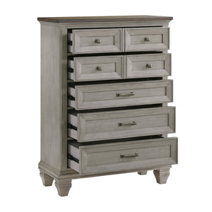 English Elm Five Drawer Chest Solid Wood Antique Gray Brown Two-tone Finish Bedroom Storage B011P286823