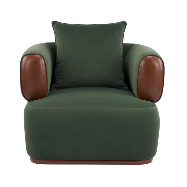English Elm Bblythe Velvet Accent Chair Wrap Around Backrest Solid Wood Frame Cozy Reading Nook Sage N776P418607S