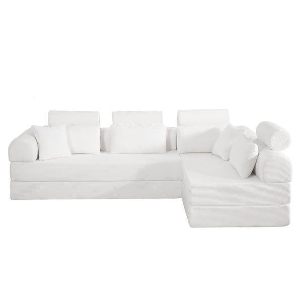 English Elm L Shaped Corduroy Sectional Sofa Converts to Sleeper Bed Space Saving Modular Couch Beige W5532S00002