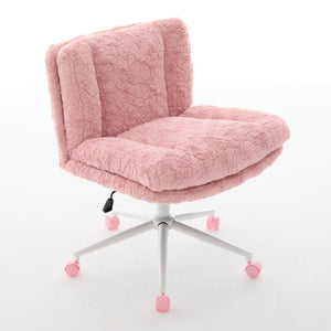 English Elm W26.4 Plush faux alpaca wide seat office chair with double cushion, 360° swivel, ergonomic chic design Pink W1143P369104
