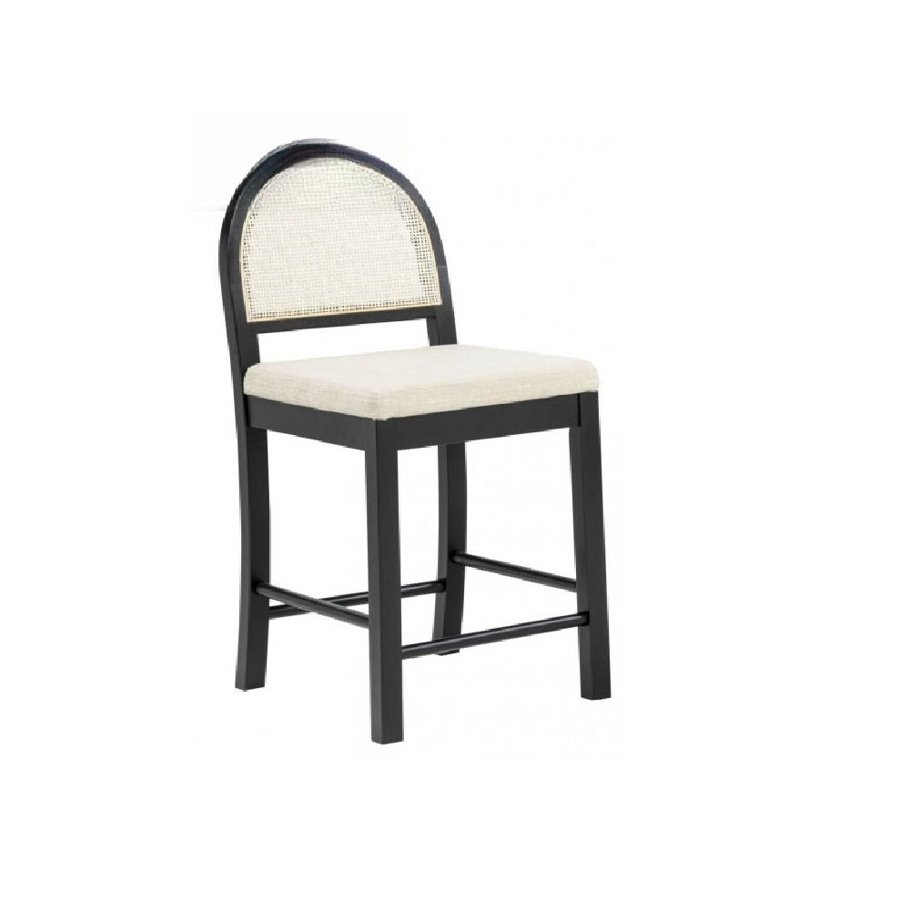 English Elm Upholstered Counter Stools Set of Two with Woven Rattan Back for Kitchen Island Black B011P474547