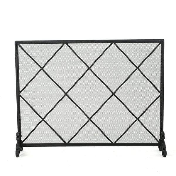 English Elm Christopher Knight Home® - FIRE Iron Single-Panel Fireplace Screen with Diamond Mesh Design, Ember Protection, Multiple Finishes 61126.00BLK