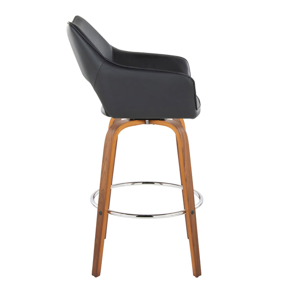 English Elm Fixed-height Swivel Barstools Mid-century Walnut Bentwood Frame Grey Upholstered Set B202S01929