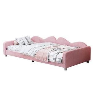 English Elm Twin Sherpa Upholstered Daybed with Cloud-Shaped Backrest, Cozy Sofabed Design, No Box Spring Needed Pink 42.5 L x 25.5 W x 8 H N733P234602H