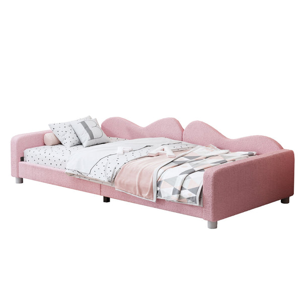 English Elm Twin Sherpa Upholstered Daybed with Cloud-Shaped Backrest, Cozy Sofabed Design, No Box Spring Needed Pink 42.5 L x 25.5 W x 8 H N733P234602H