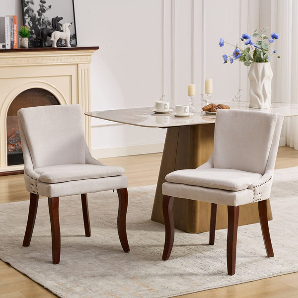 English Elm Modern Dining Chairs Set of 2 with Double-Layer Cushioned Spring+Sponge Comfort, Curved Solid Wood Legs, Mid Back Elegance for Living & Dining Room Beige W1143P207917