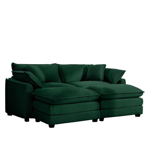 English Elm Corduroy Two-Seater Sofa With Ottoman - Chic Green Comfort For Small Spaces & Cozy Living Rooms W714S00811