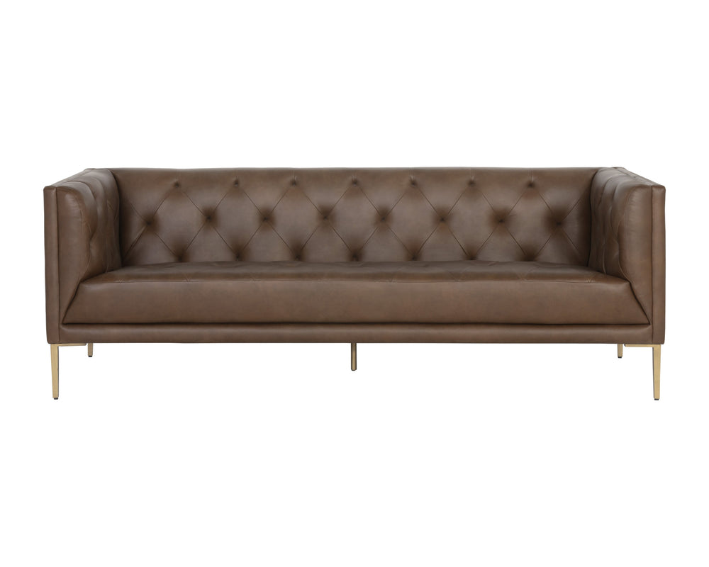 Sunpan Westin Sofa - Timeless Elegance with Diamond Tufting and Antique Brass Feet for Stylish Living Spaces Vintage Caramel Leather