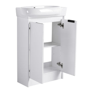 English Elm 23" Freestanding Bathroom Vanity with Ceramic Vessel Sink, Soft-Close Doors, Adjustable Shelf Storage Glossy White W999P206105
