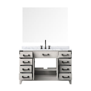 English Elm White Oak Single Bath Vanity 48" W x 22" D with Polished Carrara Marble Top, Chrome Faucet & 46" Mirror B2731S02017