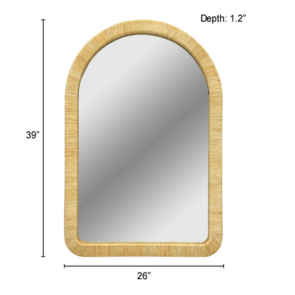 English Elm 39.00x26.00x1.20" Handwoven Rattan Arched Wall Mirror Bohemian Organic Accent B035P437551