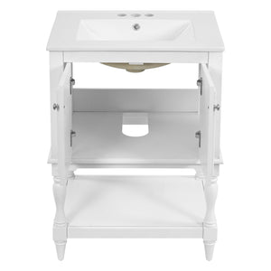 English Elm 24'' French Style Bathroom Vanity with Ceramic Sink Soft Close Cabinet and Drawer White N710P411341K