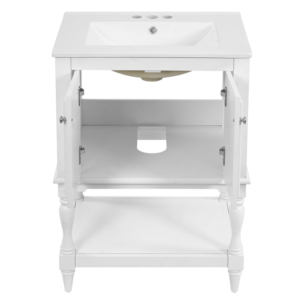 English Elm 24'' French Style Bathroom Vanity with Ceramic Sink Soft Close Cabinet and Drawer White N710P411341K