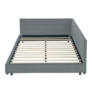 English Elm Queen Size Upholstered Tufted Bed Frame - Stylish Velvet Sofa Bed With Backrest & Armrests, Grey W487S00283-GIGA