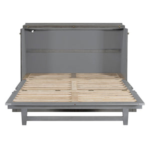 English Elm Queen Murphy Wall Bed with Usb Ports Storage Drawers and Cabinet Style Panel Front Gray N708S00006AAE