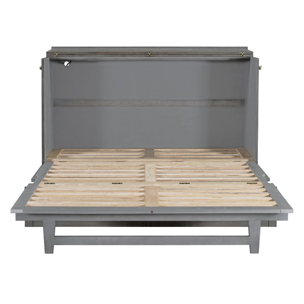 English Elm Queen Murphy Wall Bed with Usb Ports Storage Drawers and Cabinet Style Panel Front Gray N708S00006AAE