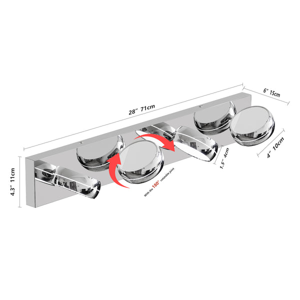 English Elm Led Vanity Light Bar 28in Polished Chrome Dimmable Fixture for Bathroom Mirror W1340P328787