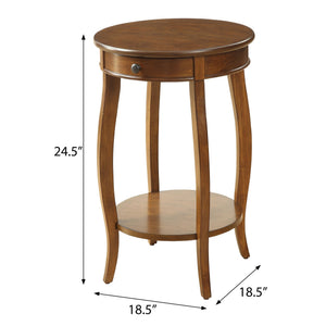 English Elm Walnut Round End Table with Drawer & Shelf, Solid Wood Cabriole Legs, Elegant Storage Accent (97) B062P181371