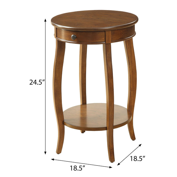 English Elm Walnut Round End Table with Drawer & Shelf, Solid Wood Cabriole Legs, Elegant Storage Accent (97) B062P181371
