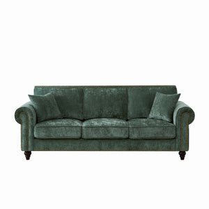 English Elm 86" Modern 3-Seater Sofa with Rolled Arms Chenille Upholstery, Nailhead Trim, Solid Wood Base for Living Room Comfort and Durability Green W3373S00042