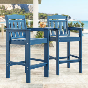 English Elm Tall Adirondack Chairs Set of 2 with Removable Tray & Umbrella Hole, Wood-Grain HDPE Bar Stools for Patio Comfort and Durability Blue T3623P408124