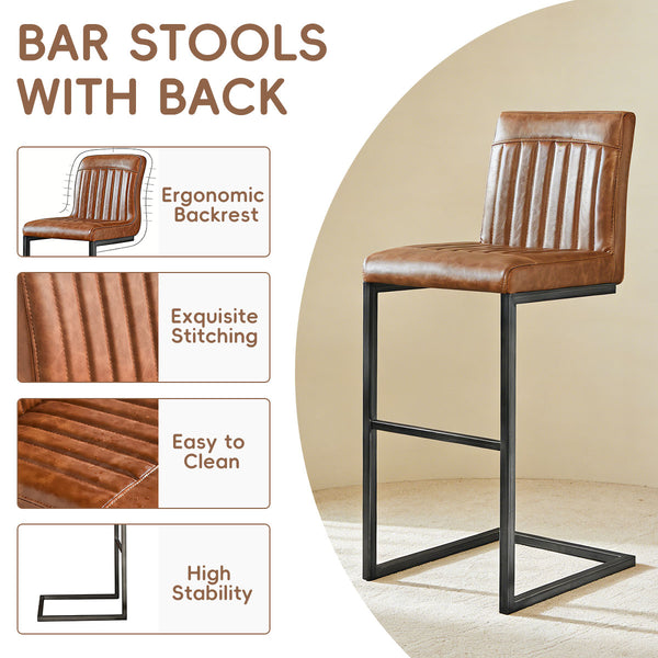 English Elm Faux Leather Counter Stools Set of Two Ergonomic Curved Back Metal Frame Kitchen Seating W5096P400661
