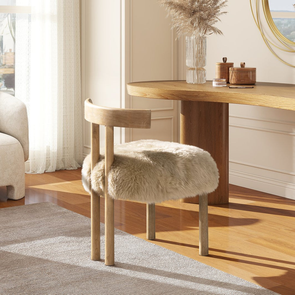 English Elm Jennifer Taylor Home - Arden Sheepskin Dining Chair 19.5" Natural Blonde Fur, Handcrafted Wood, Insulating Comfort B2719P321039