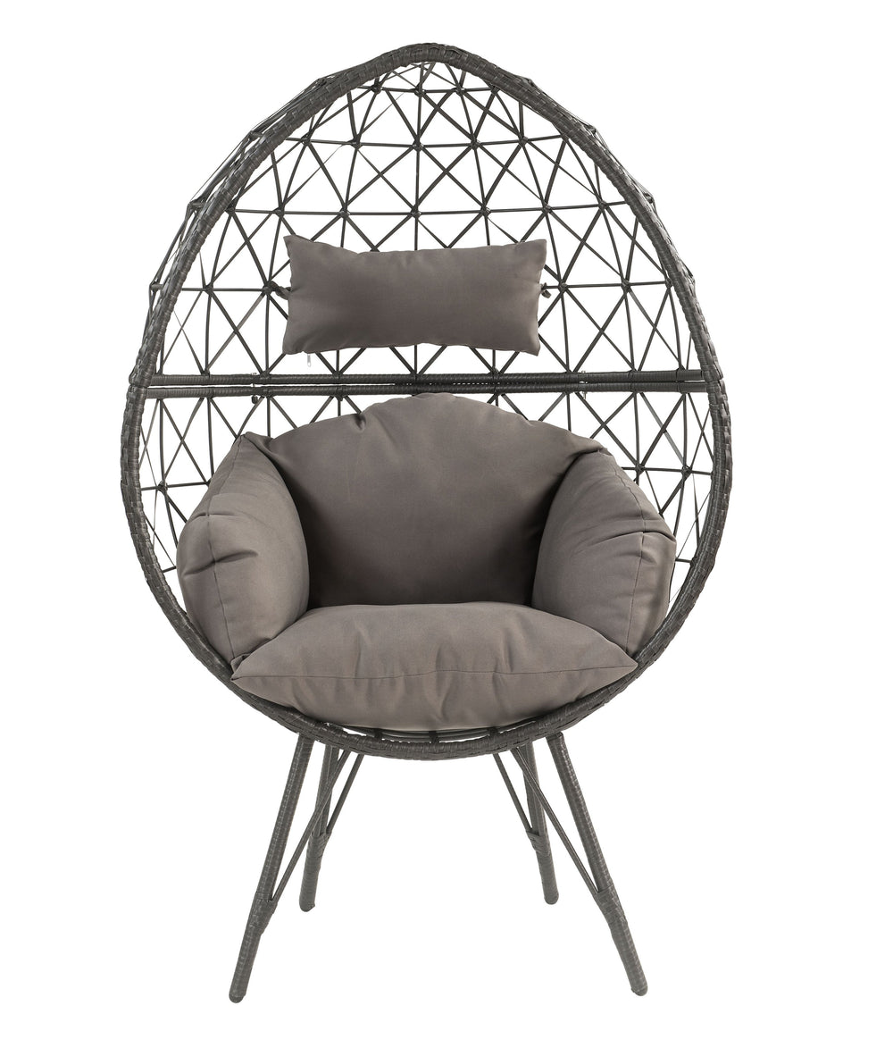 English Elm Aeven Light Gray Patio Lounge Chair with Black Wicker Frame, Foam Cushion Comfort, 220lb Capacity B2726P401989