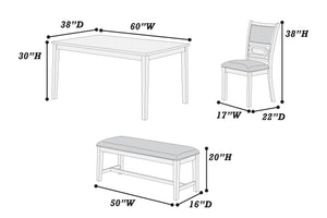 English Elm Dining Room 6-Piece Gray Rubberwood Set with Upholstered Cushioned Seats, Bench & Sturdy Rectangular Table B011S01625