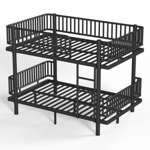 English Elm Twin Over Metal Bunk Bed with Led Lights Usb Ports Drawers and Sofa Conversion Black W5305S00070