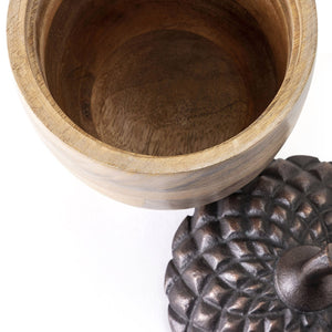 English Elm Set of 2 Mango Wood Acorn Figurines with Hammered Copper Aluminum Caps Shelf Decor W2078P361045