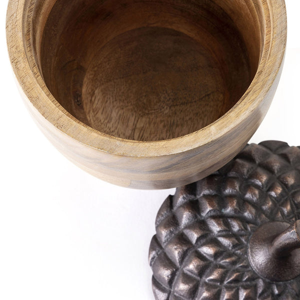 English Elm Set of 2 Mango Wood Acorn Figurines with Hammered Copper Aluminum Caps Shelf Decor W2078P361045