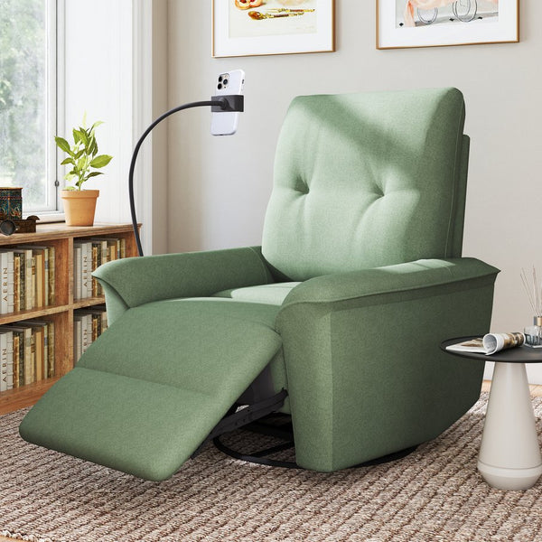 English Elm 270° Swivel Power Recliner Velvet Glider Rocker with Usb Ports for Living Room Dark Green W1028S00059