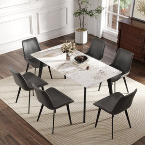 English Elm 62.99" Modern Artificial Stone Dining Table With Black Metal Legs - Stylish, Durable, Seats 6 Comfortably W1535S00514