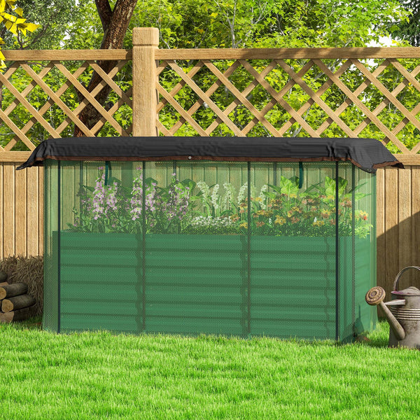 English Elm Outsunny Galvanized Steel Raised Planter with Crop Cage and 60 Percent Shade Cloth W2225P485601
