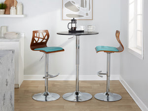 English Elm Adjustable Swivel Barstools Mid-century Modern Teal Fabric Walnut Chrome Set of 2 B202S02181
