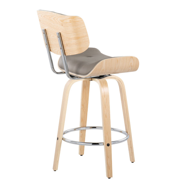 English Elm 26" Swivel Counterstools with Tufted Faux Leather Walnut Legs and Chrome Footrest Set of 2 B202S00346