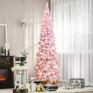 English Elm Homcom Snow Flocked Pink Pencil Christmas Tree Warm Led Lights Slim Festive Decor W2225P229399