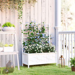 English Elm Outsunny Galvanized Steel Raised Planter with Built-in Trellis for Vertical Garden Growth W2225P485616