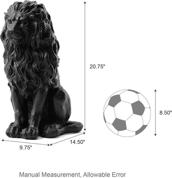 English Elm 20.5" Matte Resin Lion Sculpture Hand Carved Guardian Statue for Garden or Entryway Black W5709P490971