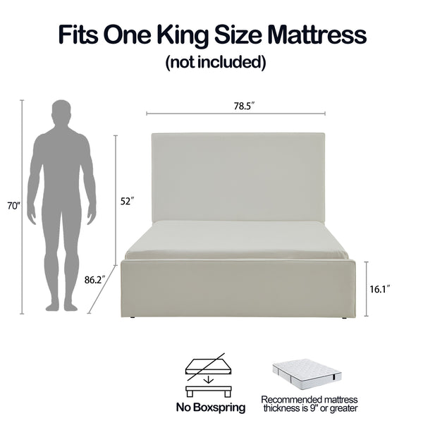 English Elm Lucas Upholstered King Bed Frame With 52" Tall Coconut Micro-Suede Headboard - Easy Assembly! B083P373031